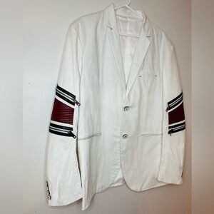 Perruzo White Moto Blazer Jacket Zip Sleeve Detail Slim Fit XL